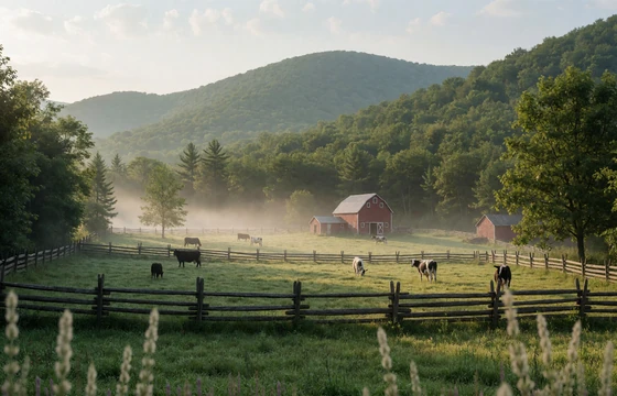 Vermont green mountains and dairy pasture representing nearby rural dating options