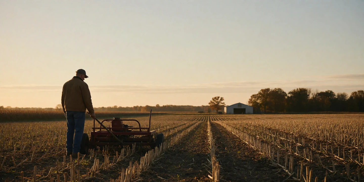 Farmer silhouette working in a field at sunset during seasonal dating challenges