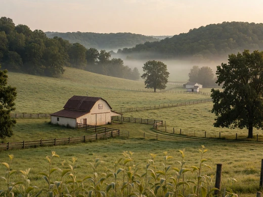 Arkansas Ozark foothills with pasture and barn for nearby country singles
